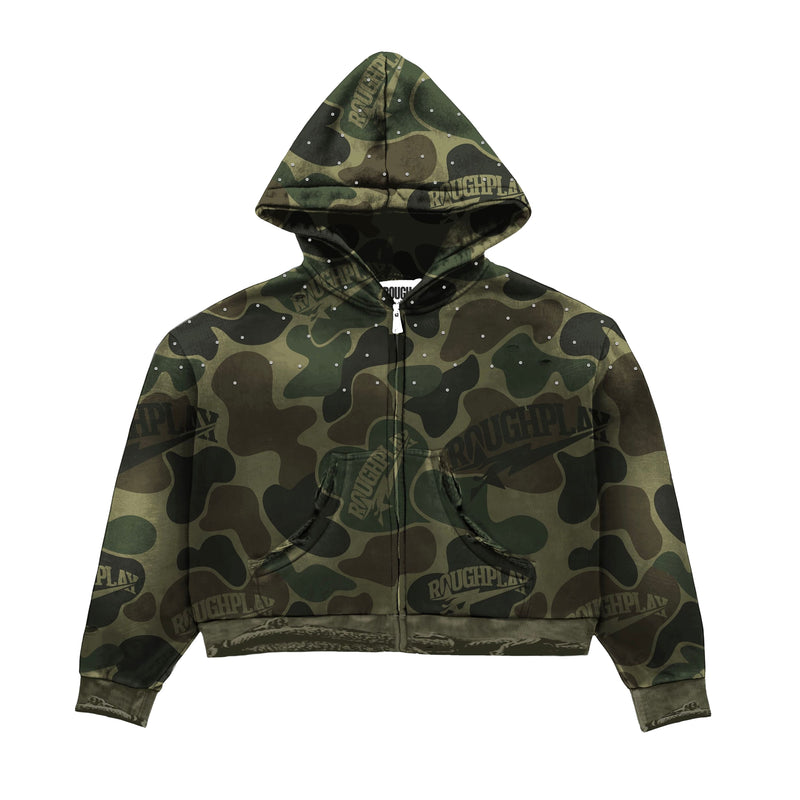 Rough Play Mens Zip Up Hoodie Green Camo