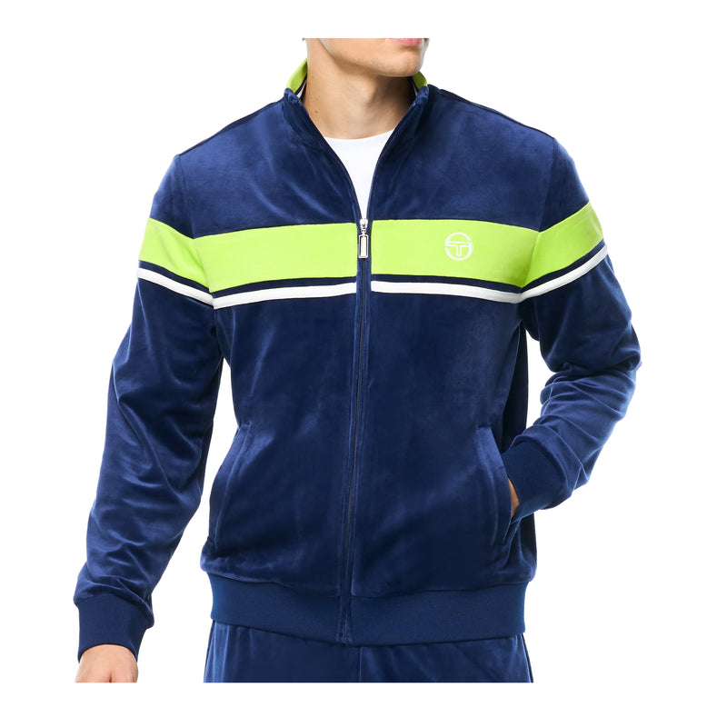 Sergio Tacchini Mens Damarindo Velour Track Jacket STF26M51724-1006-BCNBL Beacon Blue