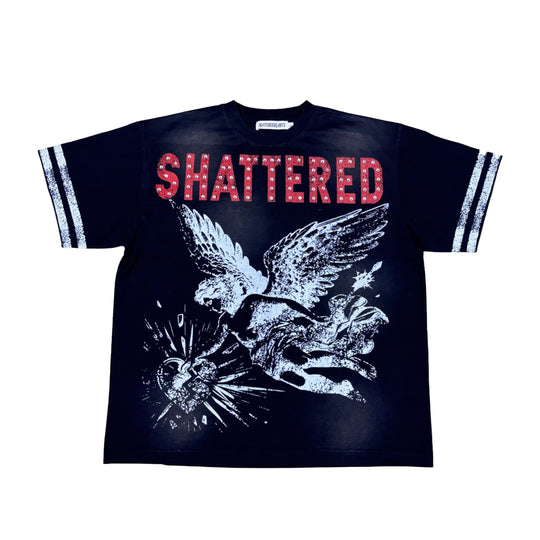 Shattered Hearts Mens Studed Angel Crew Neck T-Shirt Black/Red