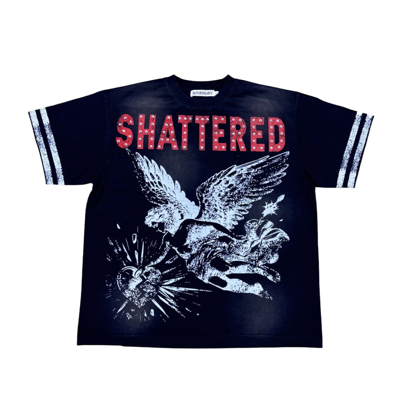 Shattered Hearts Mens Studed Angel Crew Neck T-Shirt Black/Red