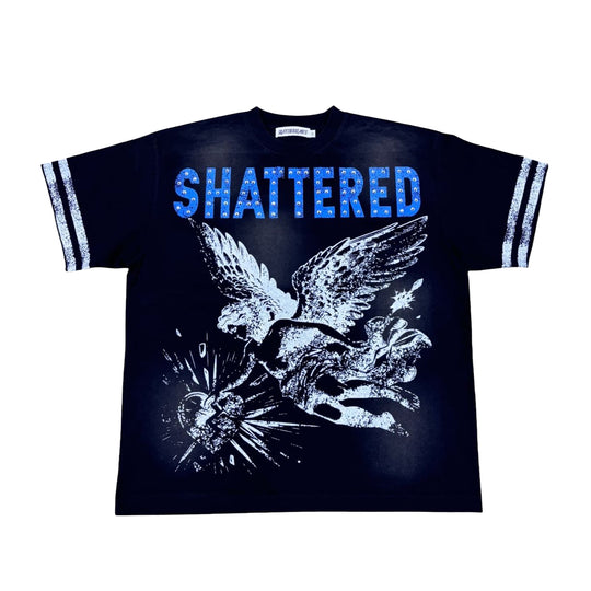 Shattered Hearts Mens Studed Angel Crew Neck T-Shirt Black/Blue