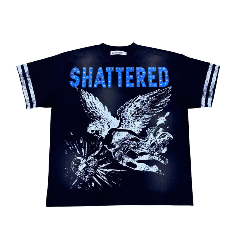 Shattered Hearts Mens Studed Angel Crew Neck T-Shirt Black/Blue