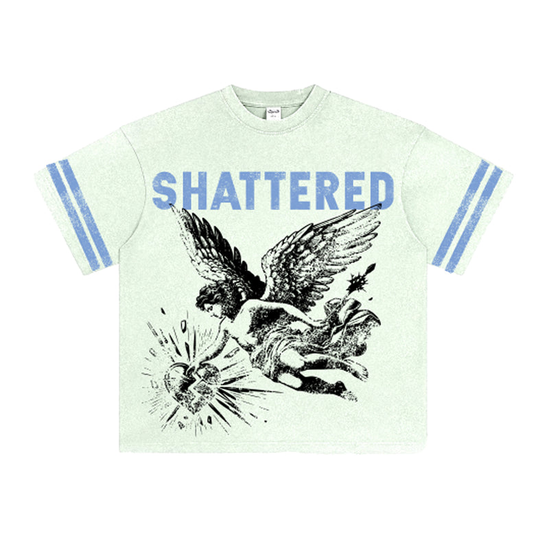 Shattered Hearts Mens Studed Angel Crew Neck T-Shirt White/Blue