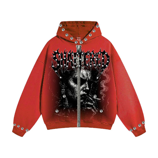 Shattered Hearts Mens Anxiety Zip Up Hoodie Red/Black