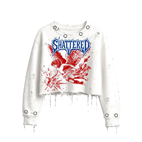 Shattered Hearts Mens Cropped Angel Long Sleeve Shirt CSHAW2-WHT White
