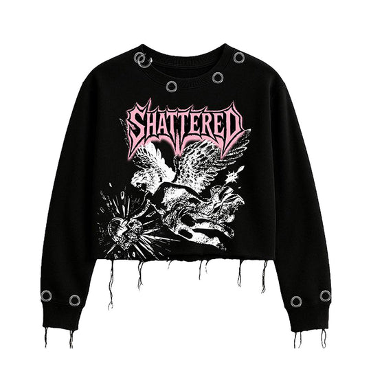 Shattered Hearts Mens Cropped Angel Long Sleeve Shirt CSHBP25-BLK Black