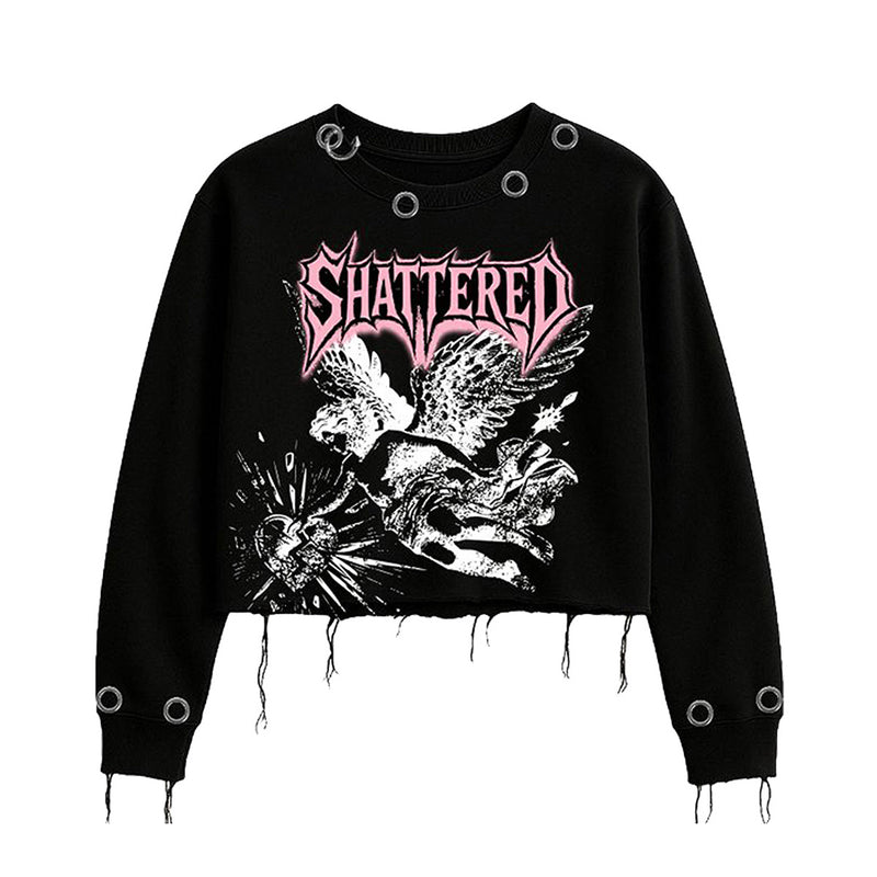 Shattered Hearts Mens Cropped Angel Long Sleeve Shirt CSHBP25-BLK Black