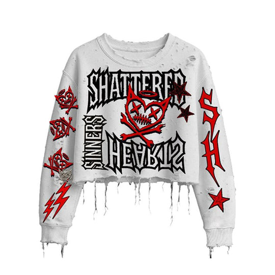 Shattered Hearts Mens Cropped Sinners Long Sleeve Shirt CSHW-WHT White