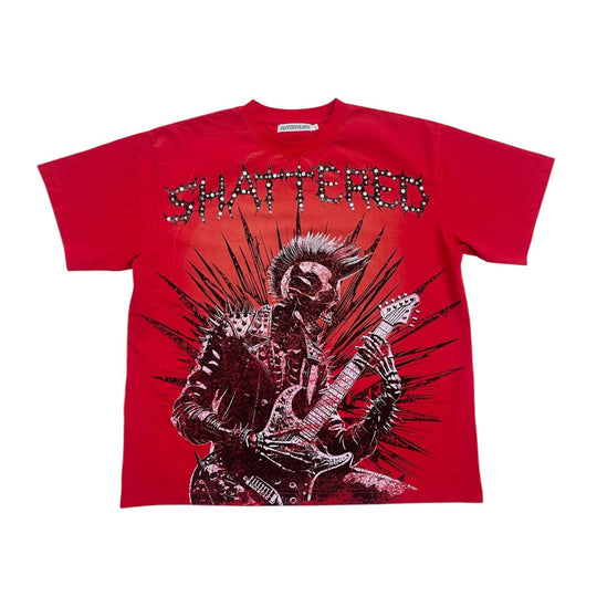 Shattered Hearts Mens Studed Rockstar Crew Neck T-Shirt Red