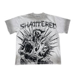 Shattered Hearts Mens Studed Rockstar Crew Neck T-Shirt White/Grey