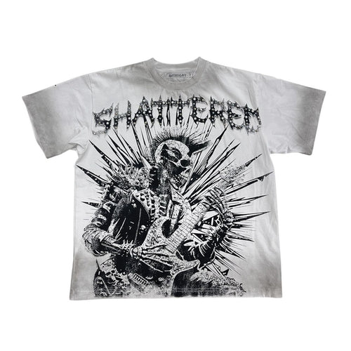 Shattered Hearts Mens Studed Rockstar Crew Neck T-Shirt White/Grey
