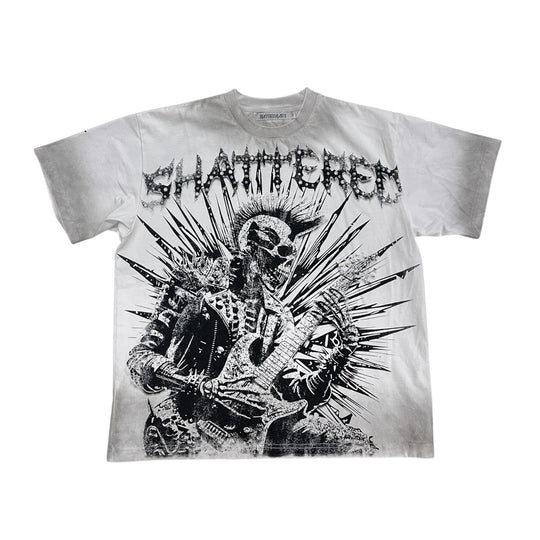 Shattered Hearts Mens Studed Rockstar Crew Neck T-Shirt White/Grey