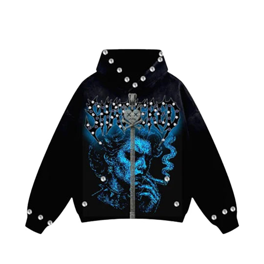 Shattered Hearts Mens Studed Anxiety Smokes Zip Up Hoodie SHAH35-BLK Black