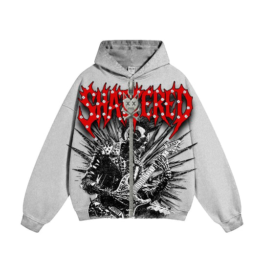 Shattered Hearts Mens Rockstar Studded Zip Up Hoodie SHRH2025-WHT White