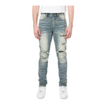 Smoke Rise Mens Rip & Repaired Color Slim Fit Jeans JP23532-921 Chester Blue