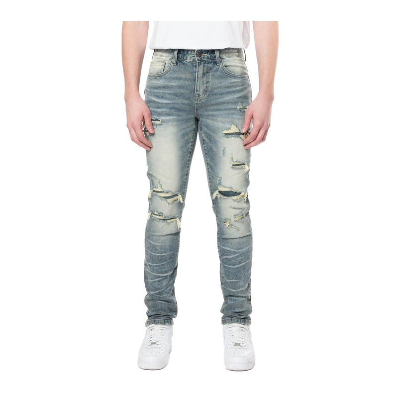 Smoke Rise Mens Rip & Repaired Color Slim Fit Jeans JP23532-921 Chester Blue