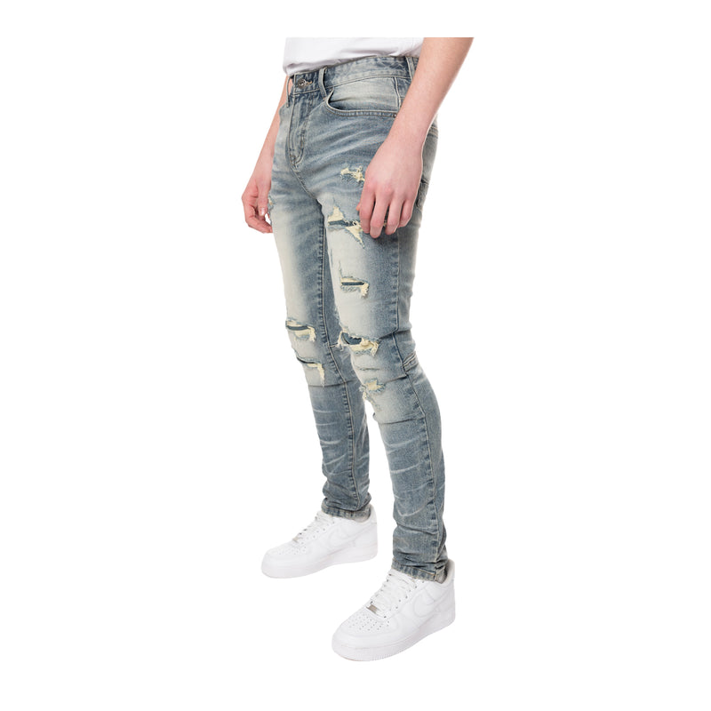 Smoke Rise Mens Rip & Repaired Color Slim Fit Jeans JP23532-921 Chester Blue