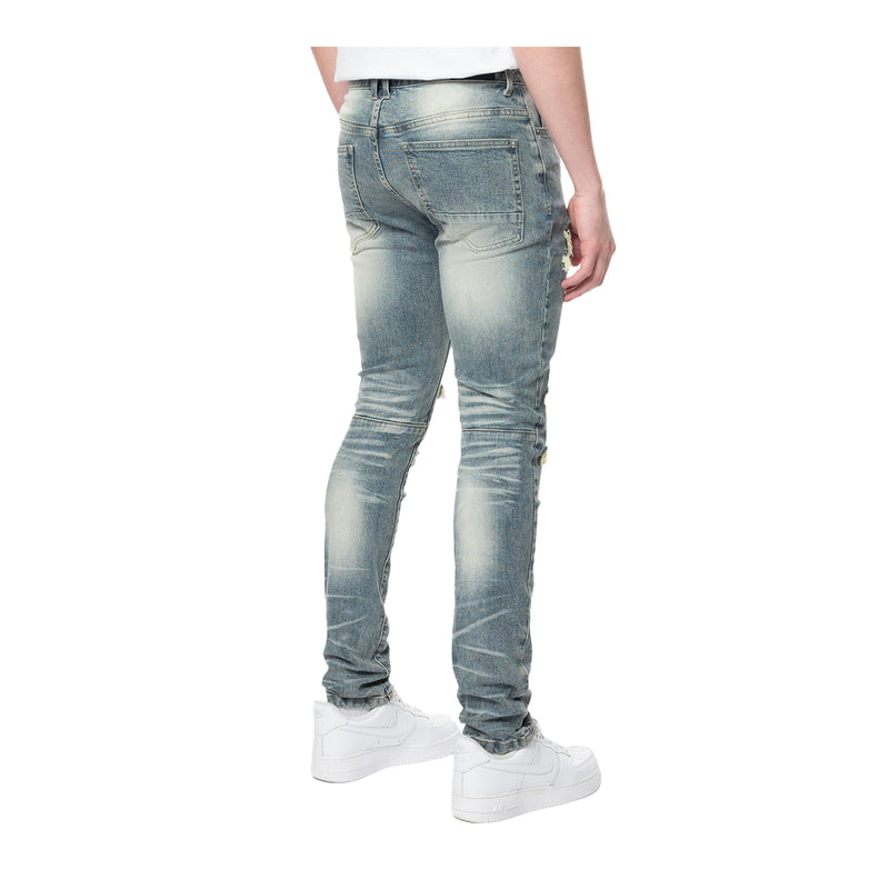 Smoke Rise Mens Rip & Repaired Color Slim Fit Jeans JP23532-921 Chester Blue