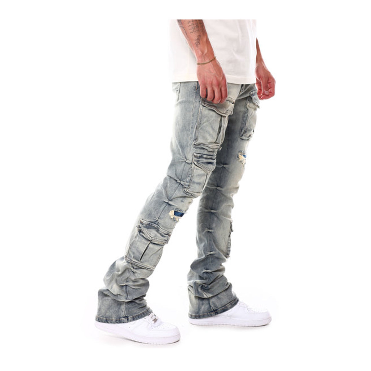 Smoke Rise Mens Utility Denim Lounge NY | Clyde Pants Stacked Blue JP23543 Premium