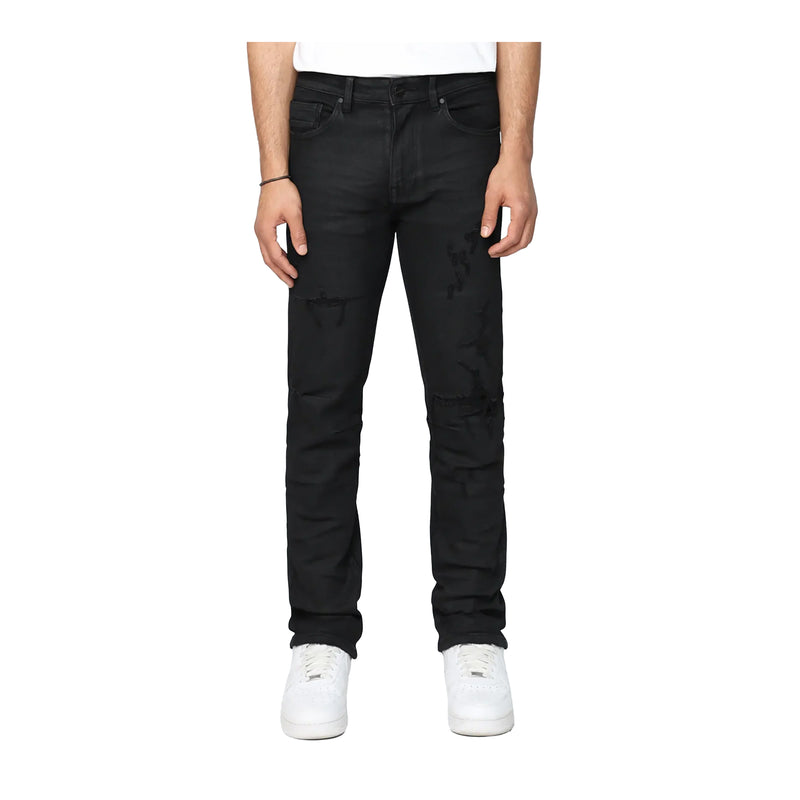 Smoke Rise Mens Heavy Whisker Effect Straight Jeans JP25508-GLBK Glow Black