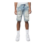 Smoke Rise Mens Rip &Repair Cargo Shorts JS24131 Bergen Blue