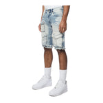 Smoke Rise Mens Rip &Repair Cargo Shorts JS24131 Bergen Blue