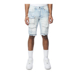 Smoke Rise Mens Rip &Repair Cargo Shorts JS24131 Santorini Blue