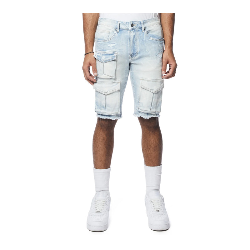 Smoke Rise Mens Rip &Repair Cargo Shorts JS24131 Santorini Blue