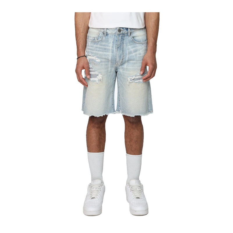 Smoke Rise Mens All Rhinestone Denim Shorts JS25339-1ER Brittany Blue
