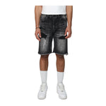 Smoke Rise Mens All Rhinestone Denim Shorts JS25339-ZK7 Hematite Black