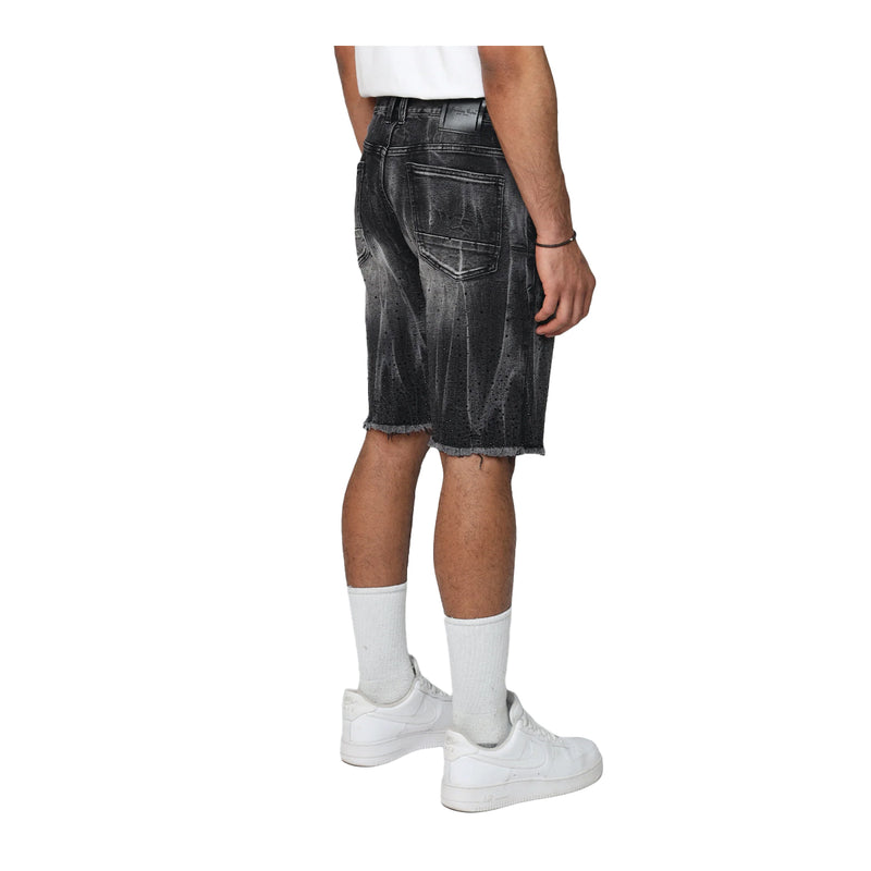 Smoke Rise Mens All Rhinestone Denim Shorts JS25339-ZK7 Hematite Black