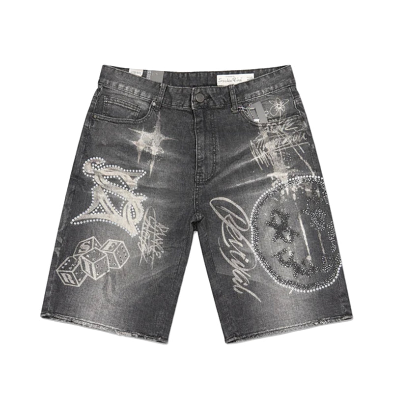 Smoke Rise Mens Patchwork Denim Shorts JS26S425 Molten Black