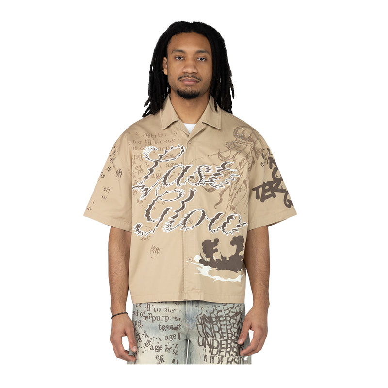Smoke Rise Mens Oversized Crop P.Twill Button Front Shirt WH25286-Z20 Sesame