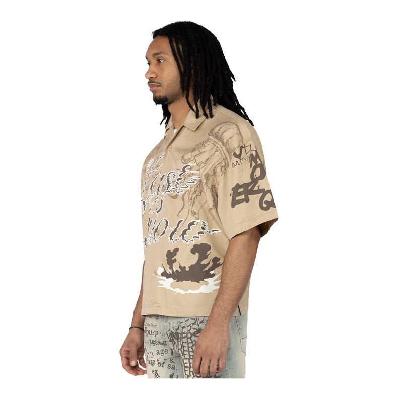 Smoke Rise Mens Oversized Crop P.Twill Button Front Shirt WH25286-Z20 Sesame