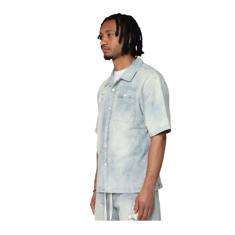 Smoke Rise Mens SS Button Front Shirt WH25294-U94 Elm Blue