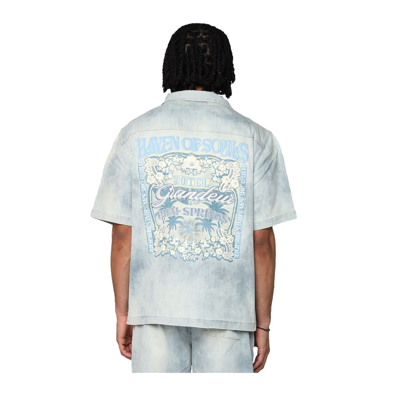 Smoke Rise Mens SS Button Front Shirt WH25294-U94 Elm Blue