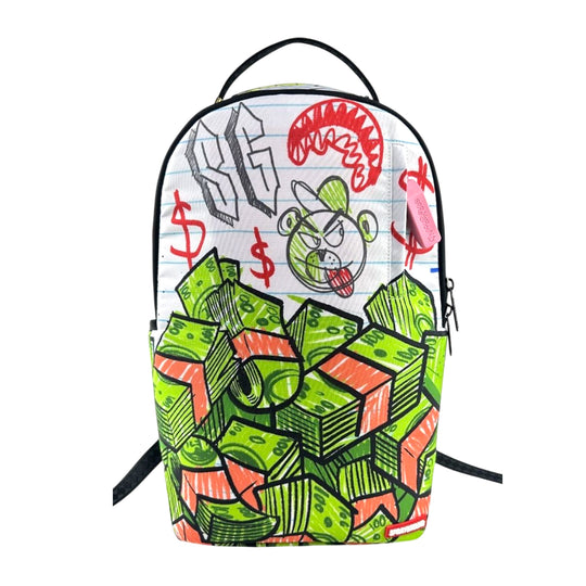 Sprayground Unisex Scribble Money DLXR Backpack 910B7108NSZ White/Green