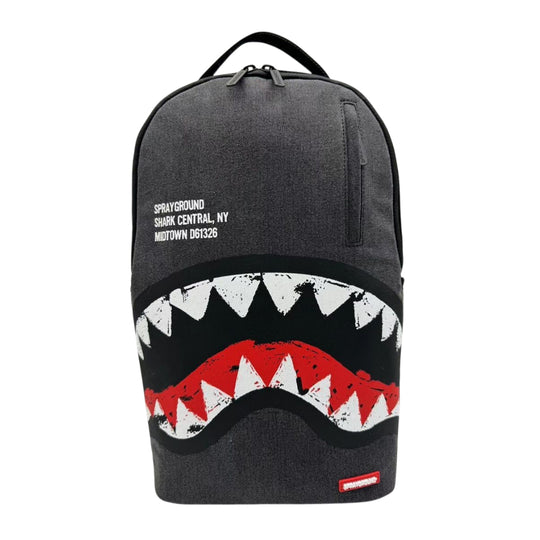 Sprayground Unisex Shark Central Denim Backpack 910B7165NSZ Black/Red