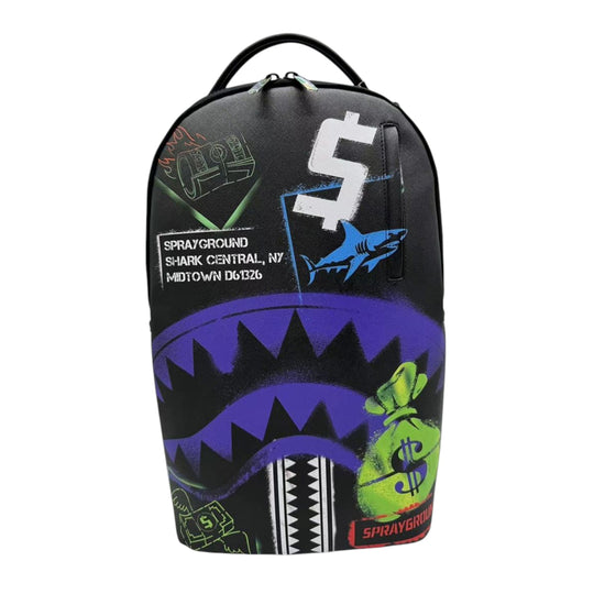 Sprayground Unisex Shark Central Stencils- Black DLXSV Backpack 910B7620NSZ Black/Purple