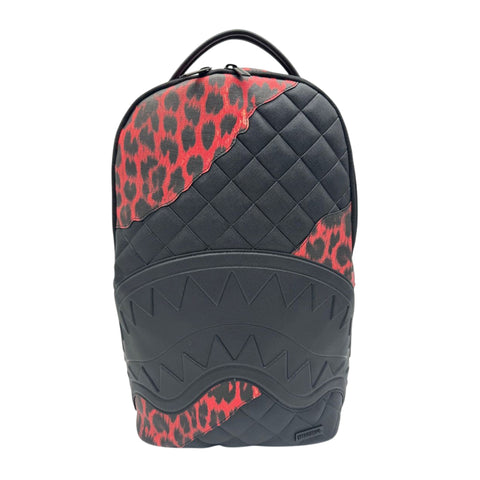 HELLO Red Leopard Print & Black Backpack by [Sprayground] Sprayground Red Leopard Puffer Backpack?New Black Bookbag  main image 4