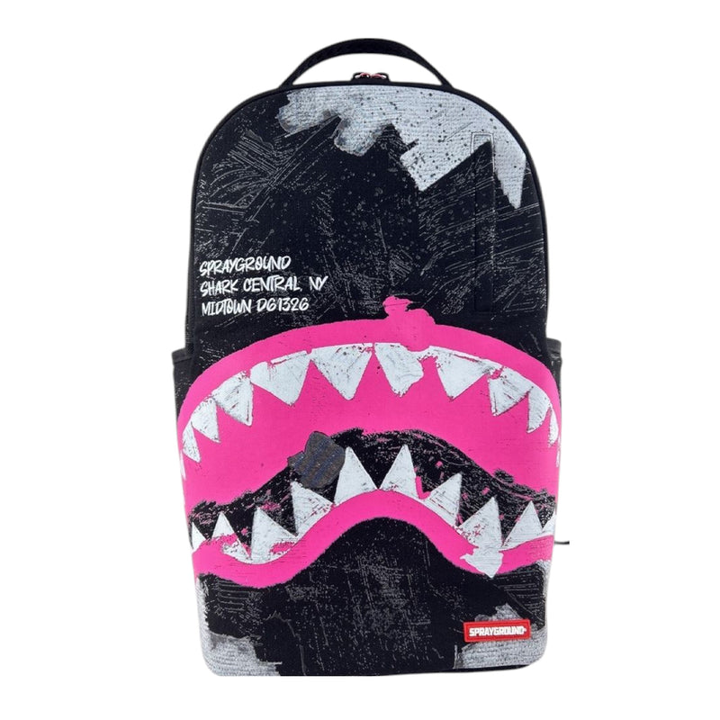 Sprayground Unisex Shark Central Sorbet Hand Painted DLX-Cotton Backpack 910B7631NSZ Black/Pink