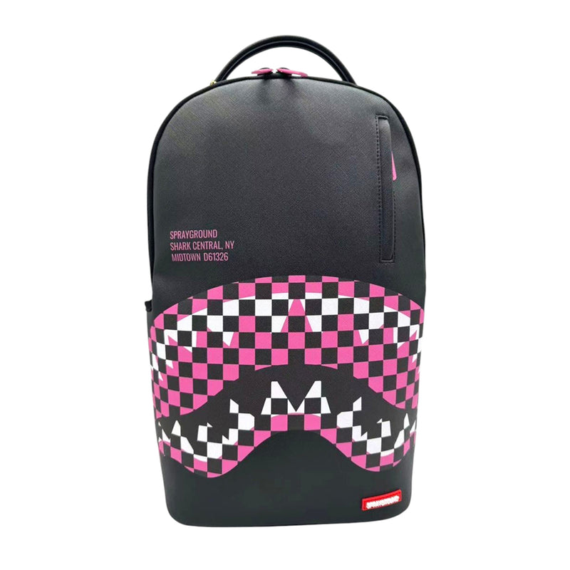 Sprayground Unisex Shark Central Breakup Check Sorbet Grey Backpack 910B7635NSZ Black/Pink