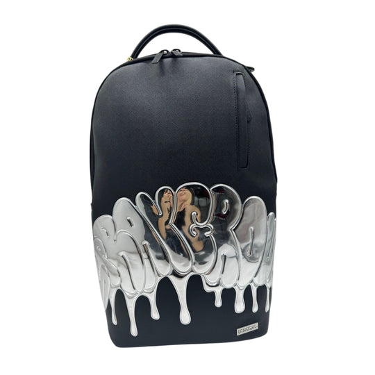 Sprayground Unisex Metallic Drip Shark Bubble Letters DLX Backpack 910B7745NSZ Black/White