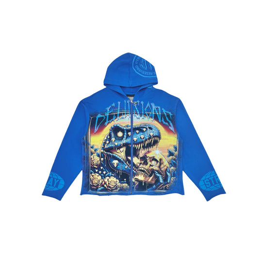 Stray Mens Dinosaur & Skeleton Zip Up Hoodie ST1543-RYL Royal Blue