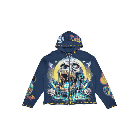 Stray Mens Studded Essential Zip Up Hoodie ST1550-NVY Navy