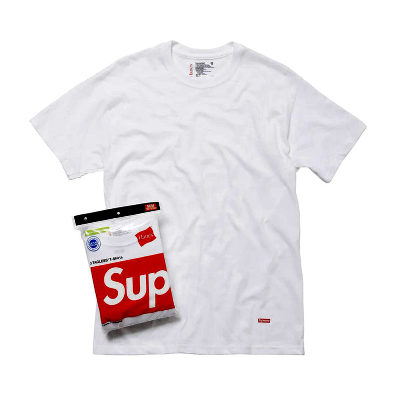 Supreme Mens Hanes Tagless Tees (3 Pack) Crew Neck T-Shirt FW18A23 White