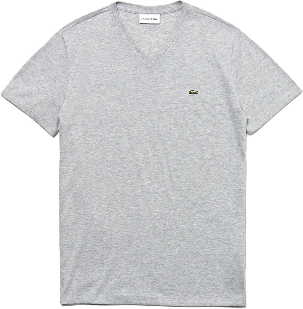Lacoste Mens Pima Cotton Silver NY V-Neck T-Shirt Premium TH6710-CCA Chine Lounge 