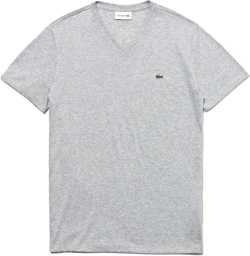 Lacoste Mens Pima Cotton V-Neck T-Shirt TH6710-CCA Silver Chine