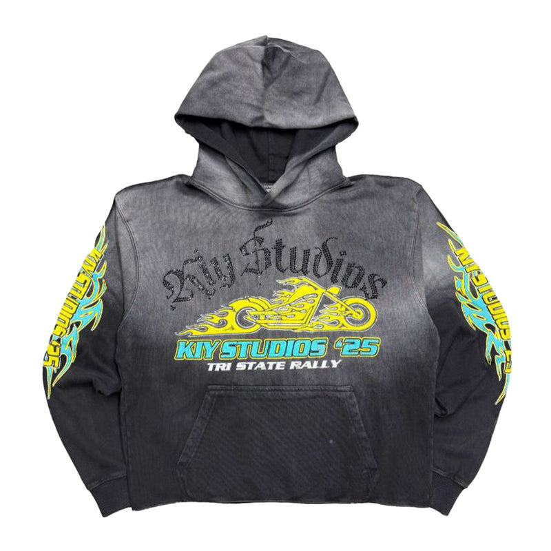 Kiy Studios Mens Tri State Rally Pullover Hoodie Black Sun Faded