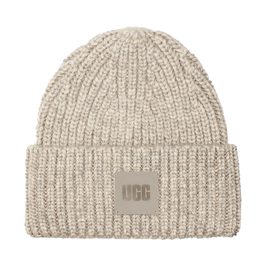 UGG Womens Chunky Rib Logo Beanie 20061-LGRY Light Grey